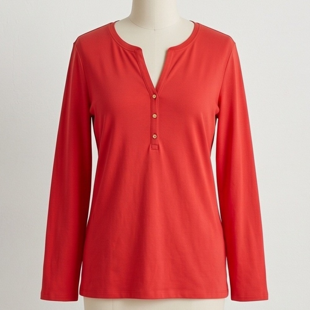 Lauren Ralph Lauren 3X Orange Henley Long Sleeve Top Tunic Cotton Blend